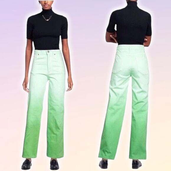 NWT SANDRO Gradient Effect Straight Leg Jean Sz 2 Green - Picture 1 of 13